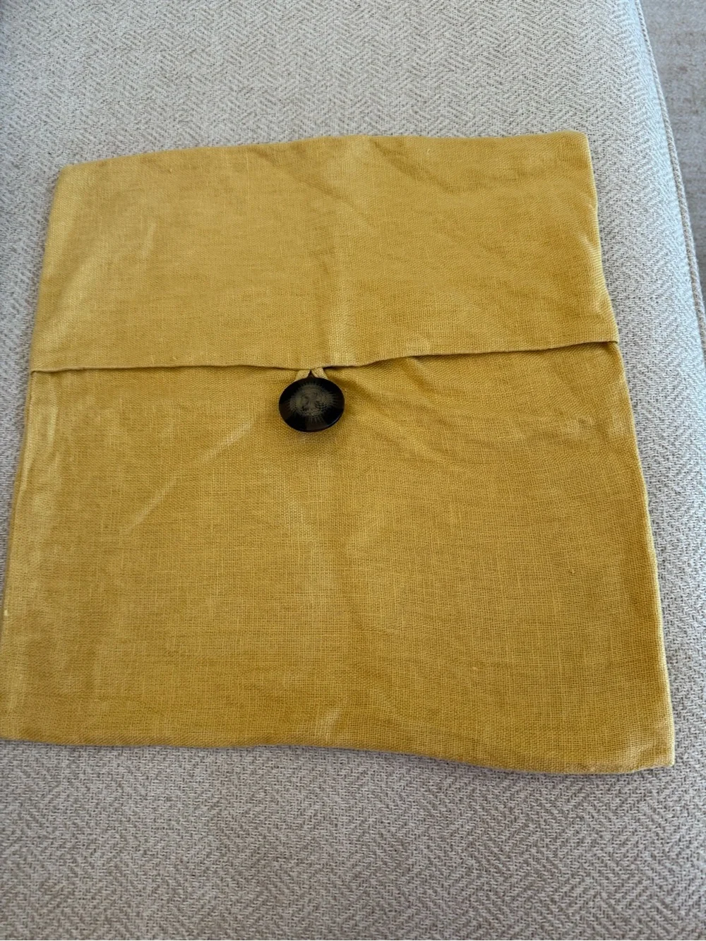 Pottery Barn Linen Pillow Cover with Large Natural brown button closure